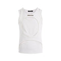 Men's black sleeveless waistcoat with hollow knit construction and round neckline