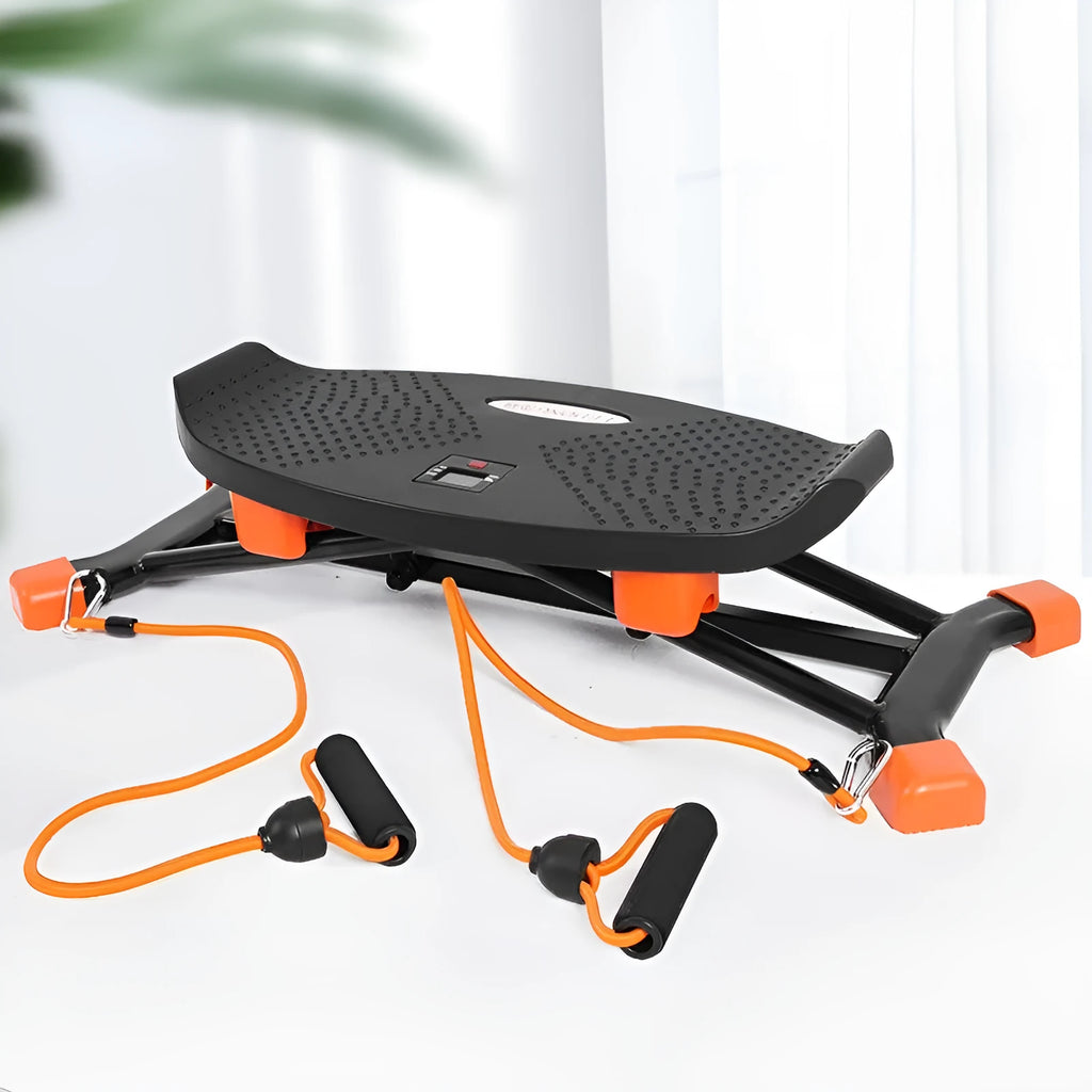 Black mini fitness skiing machine JS101A with elastic hand straps, 77cm length compact exercise equipment