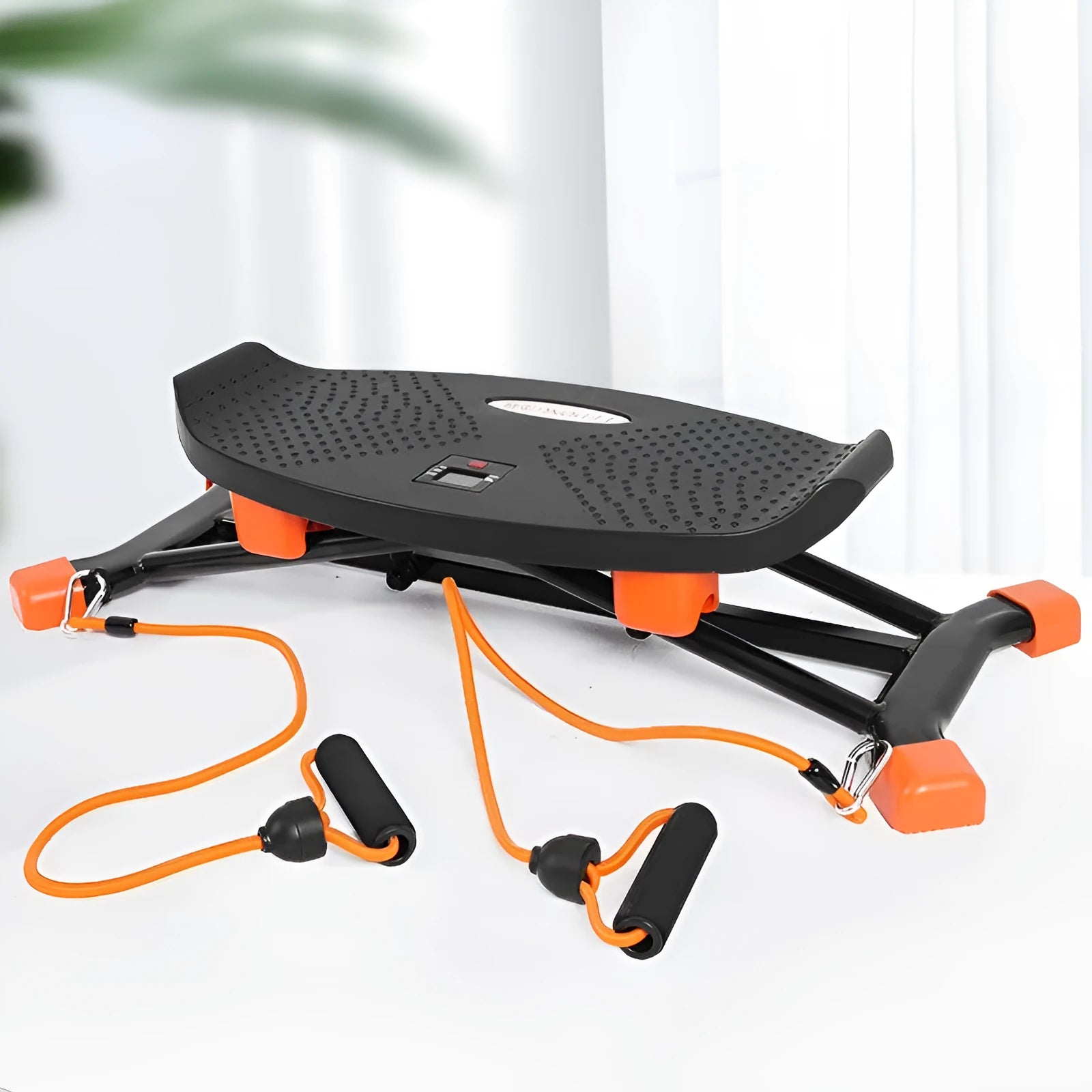 Black mini fitness skiing machine JS101A with elastic hand straps, 77cm length compact exercise equipment