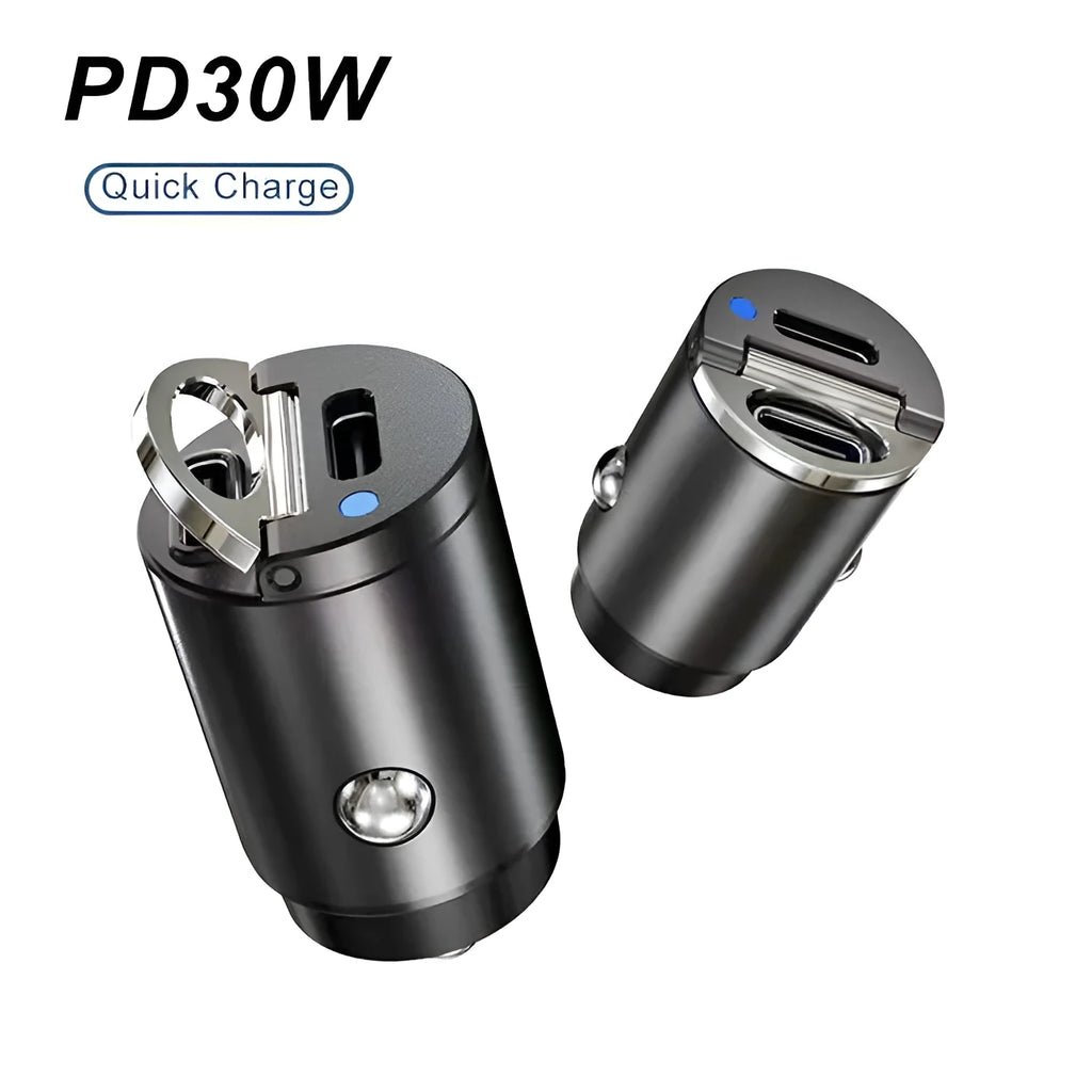Mini 30W car cigarette lighter charger with zinc alloy body for fast PD and QC charging