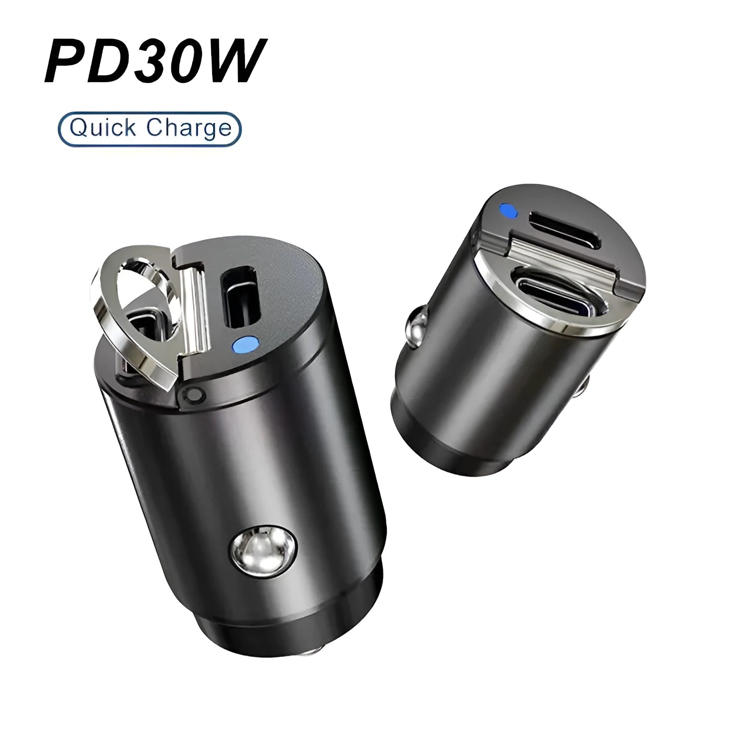 Mini 30W car cigarette lighter charger with zinc alloy body for fast PD and QC charging