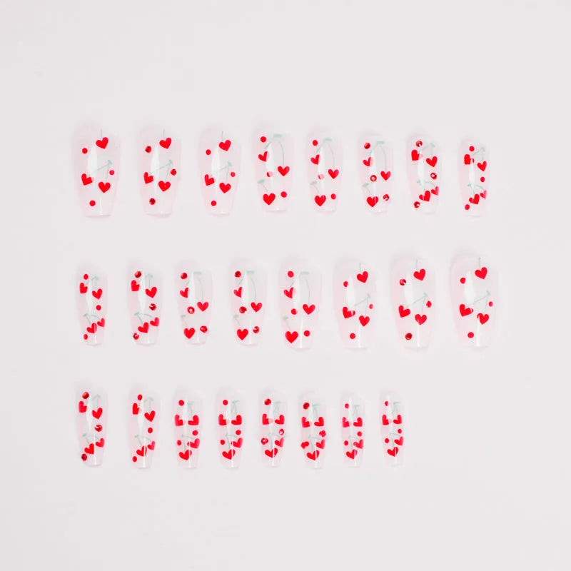 Pack of 24 French Love Red Diamond Small Cherry nail art armour sheet stickers with a tube of adhesive glue.