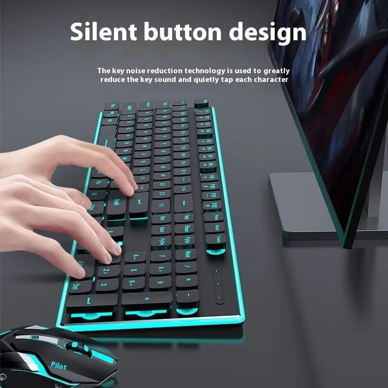 Wireless mute Bluetooth keyboard in cherry blossom pink with ice blue backlighting