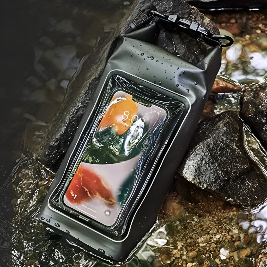 Waterproof crossbody phone bag in Army Green colour with 500D PVC mesh construction