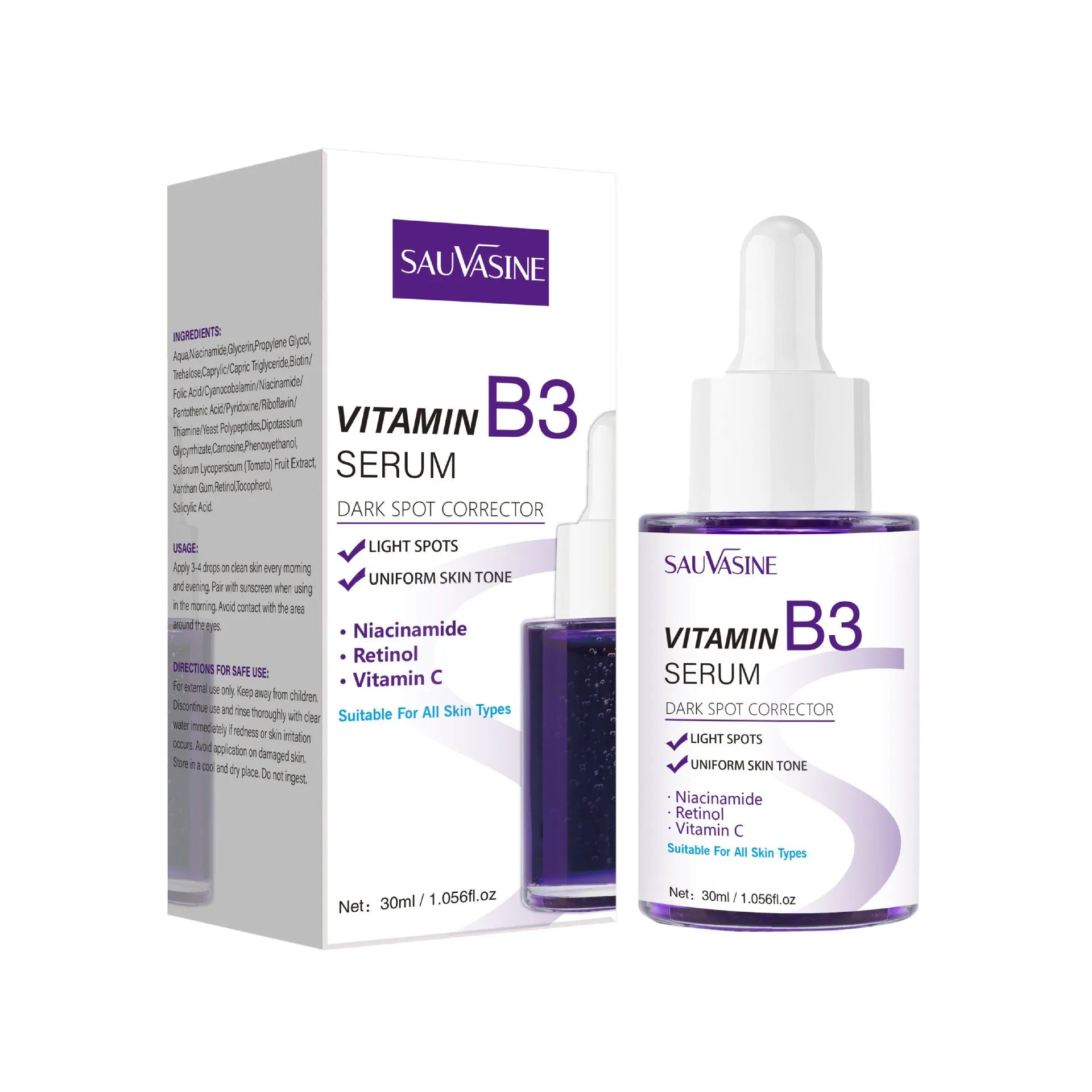 30ml bottle of Vitamin B3 nourishing and firming facial essence for universal skin care.