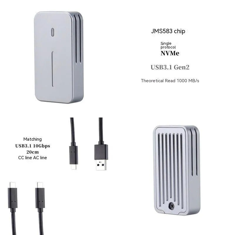 Aluminium alloy USB C NVMe M.2 SSD enclosure with dual protocol compatibility