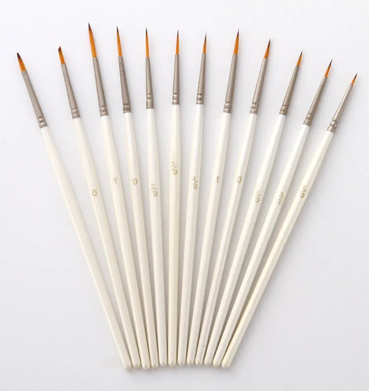 Pearl white 12-piece fluorescent marker brush set in a solid wood holder for watercolour and acrylic painting.