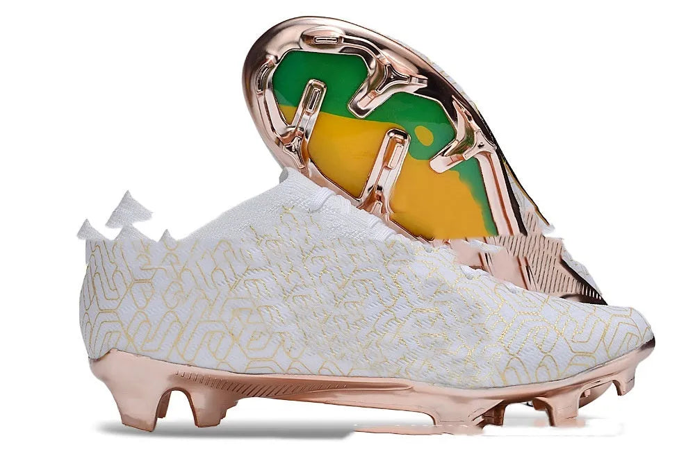 Men's low-top football shoes with knitted upper, air cushion, and FG studs on rubber outsole