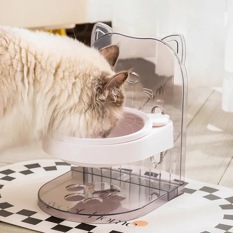 Grey cat ear design anti spill pet feeding bowl with adjustable height and removable hanging cage