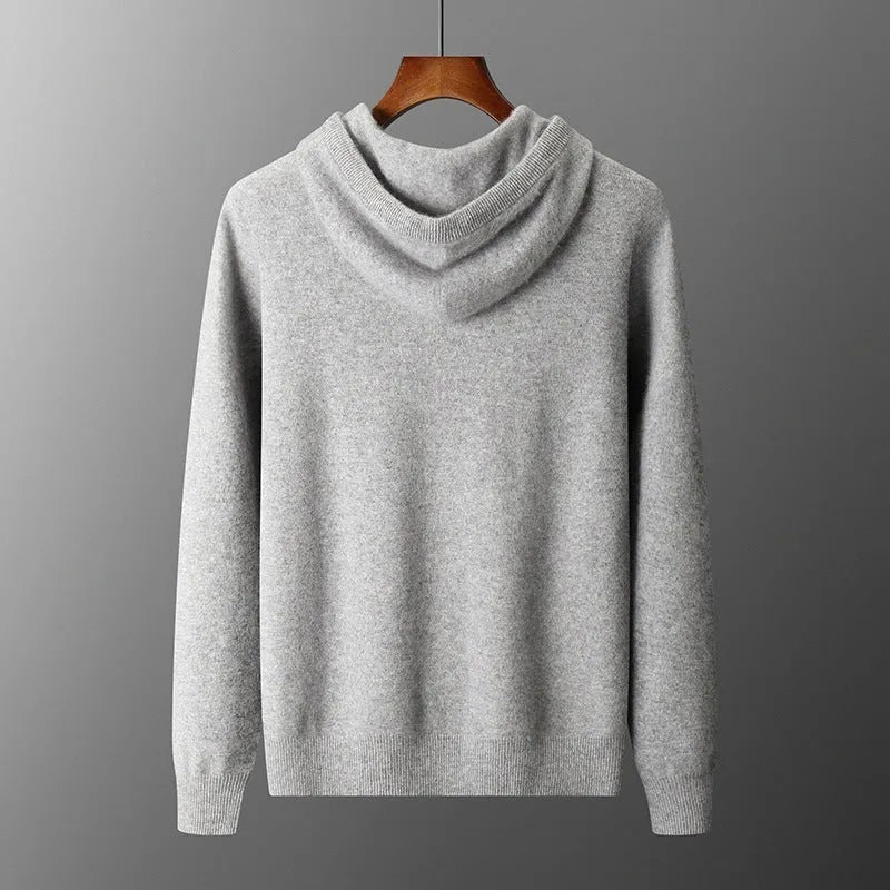 Men's grey cashmere hooded sweatshirt and matching pants set for winter casual wear