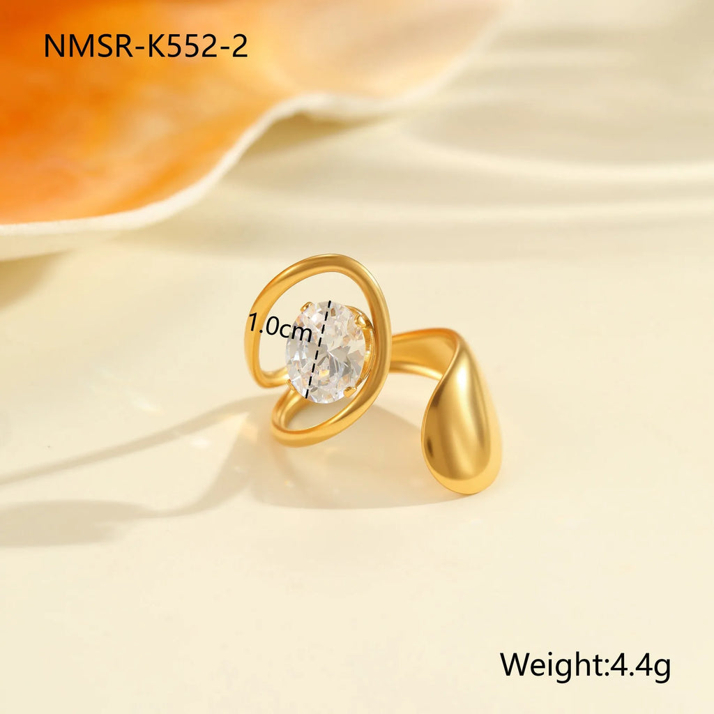 Women's geometric zircon ring with open mouth design in stainless steel with multiple colour options