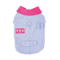 Blue and purple polyester dog vest with traction ring for small dogs