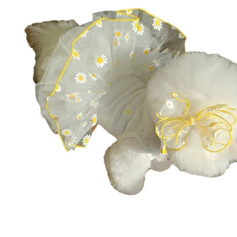 Yellow little daisy patterned dog summer clothes in thin polyester fabric
