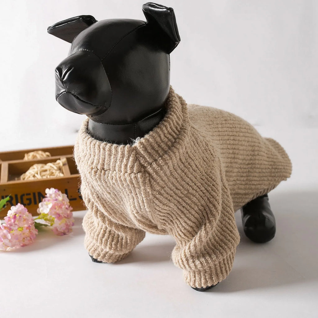 Brown cloth dog sweater pullover for small breeds on mannequin