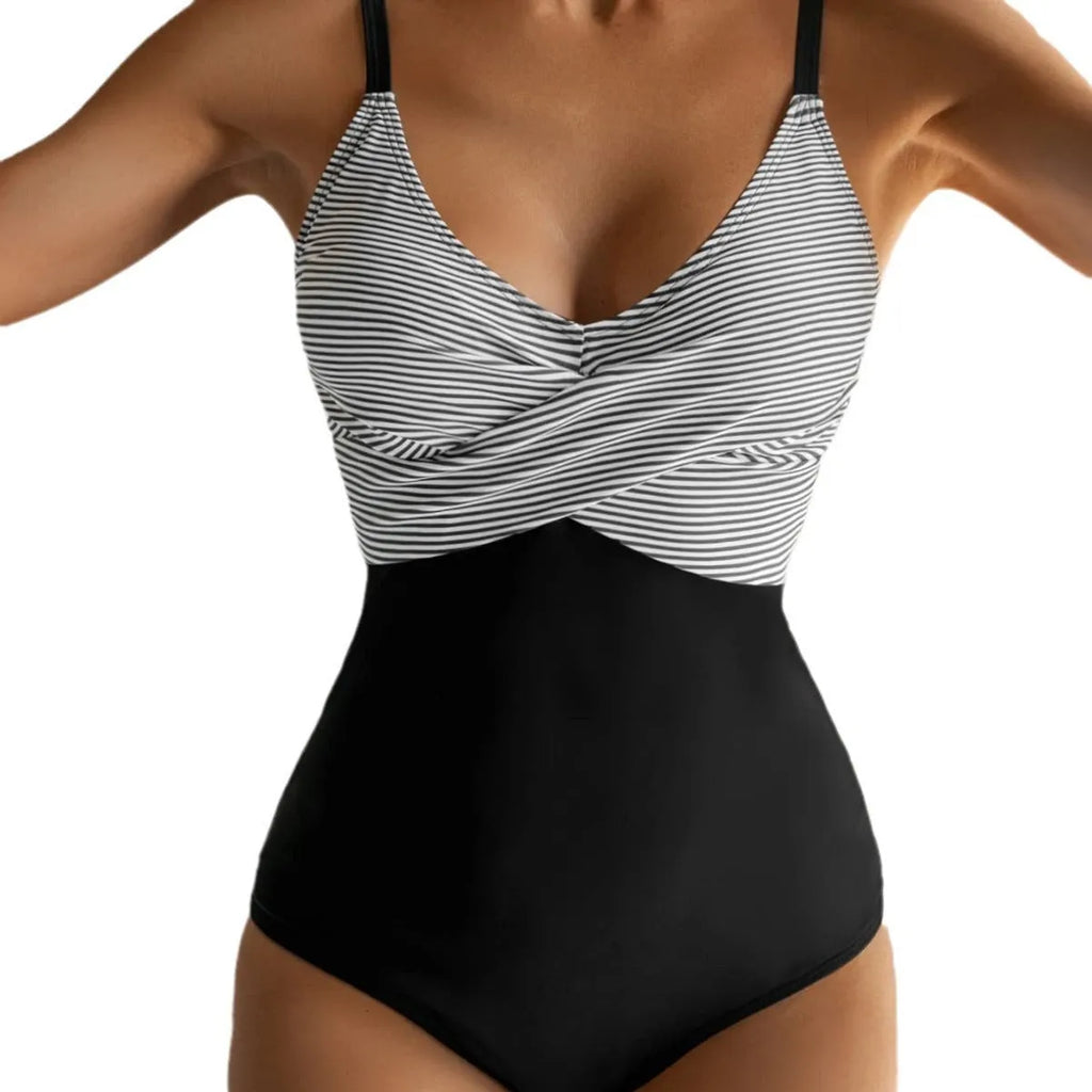 Women's printed one-piece bikini swimsuit with lace-up backless design in leopard print