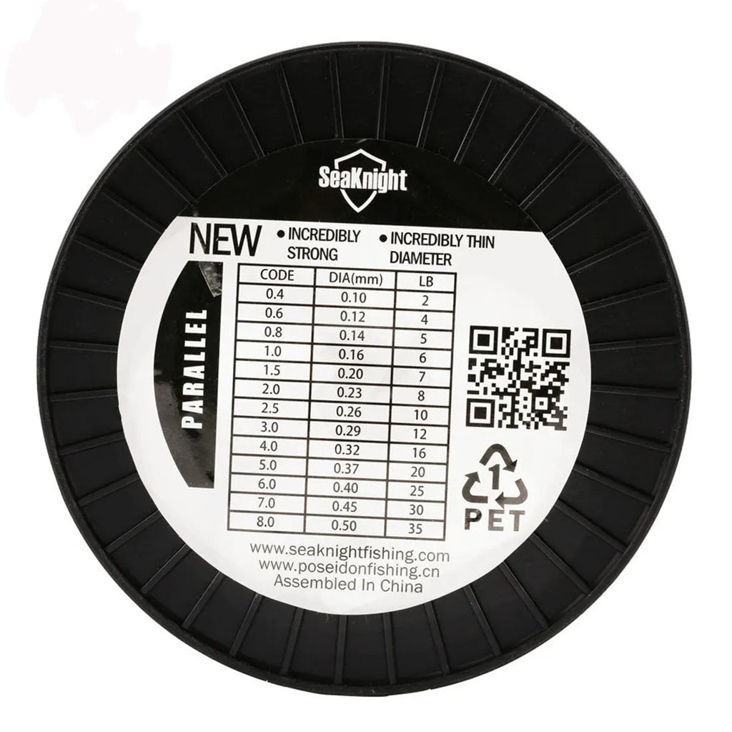 A spool of Seaknight monofilament nylon fishing line in one of five colours, showing the line size label.