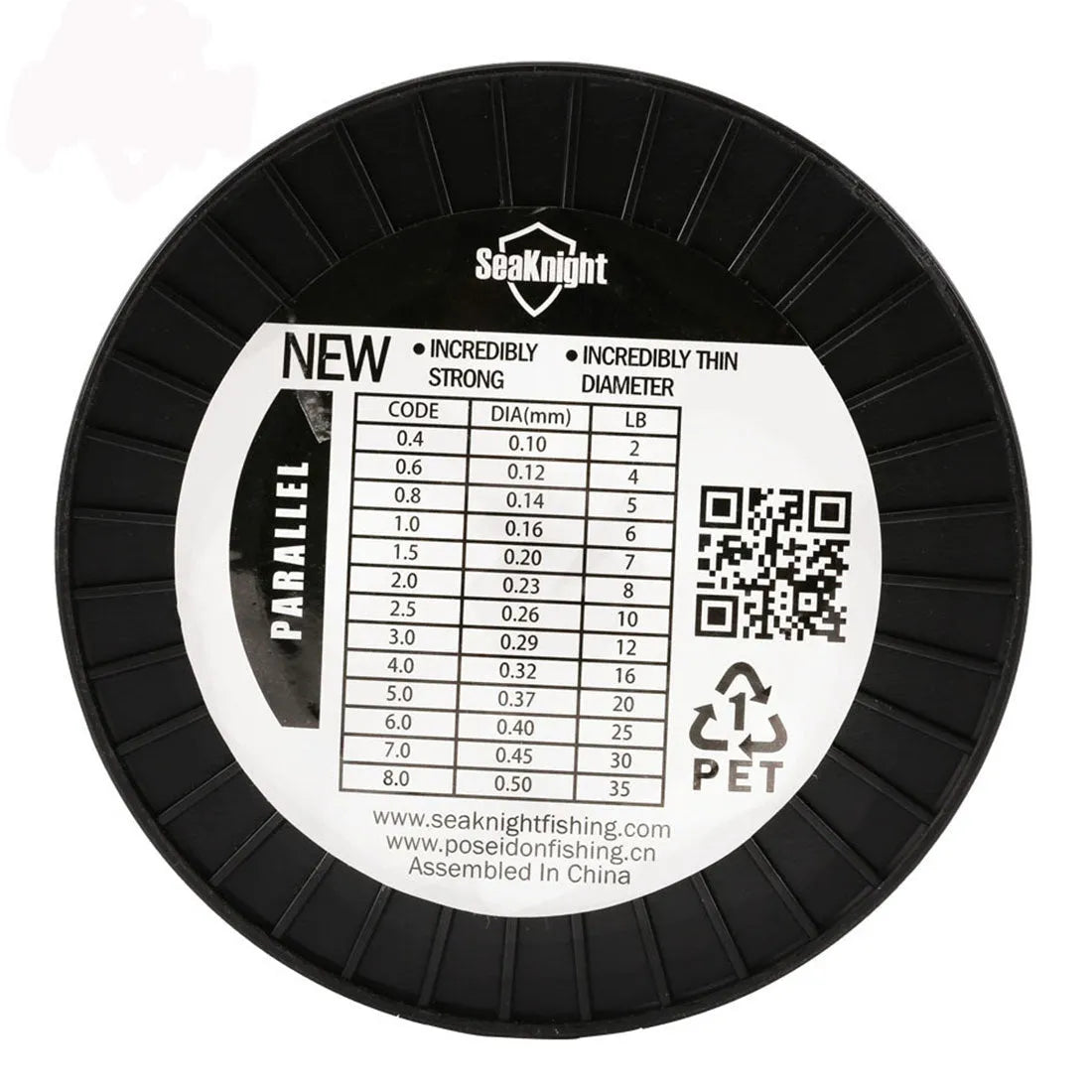 A spool of Seaknight monofilament nylon fishing line in one of five colours, showing the line size label.