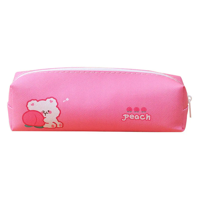 Student PU round pencil case 20.5x7.5cm in Korean style with cartoon colour options