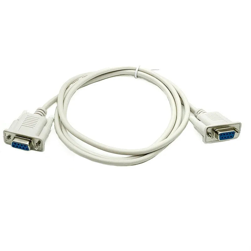 DB9 female to female RS232 serial cable, 1.5m length, milky white colour.