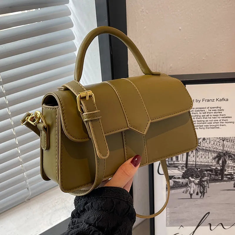 Women's beige PU leather messenger bag with sandwich pocket and file compartment