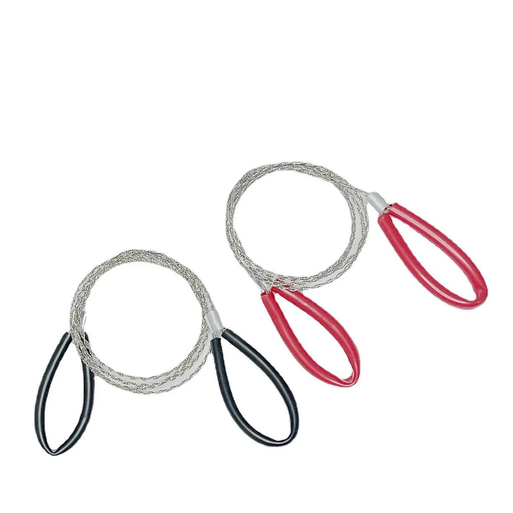 Outdoor survival wire saw with leather case showing black German stainless steel wire