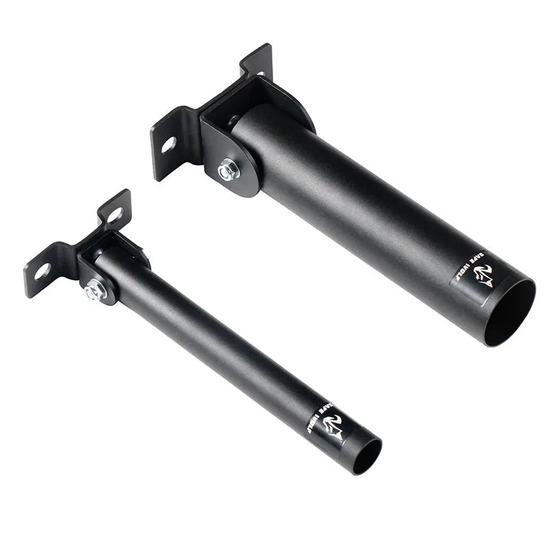 Steel wall barbell rack with 25 vertical tubes for bar and tool storage