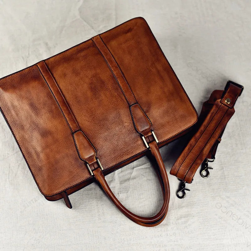 Men's 14-inch horizontal square leather handbag in khaki or black with zipper closure