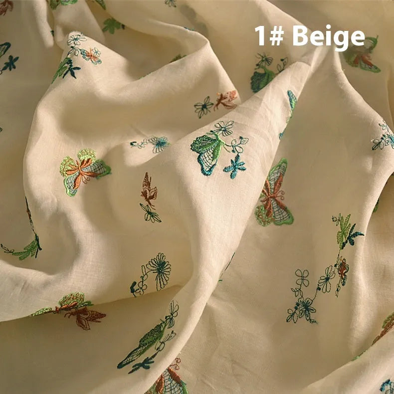 Pure ramie fabric for Hanfu, shown in beige, grass green and dark green, 140cm wide.