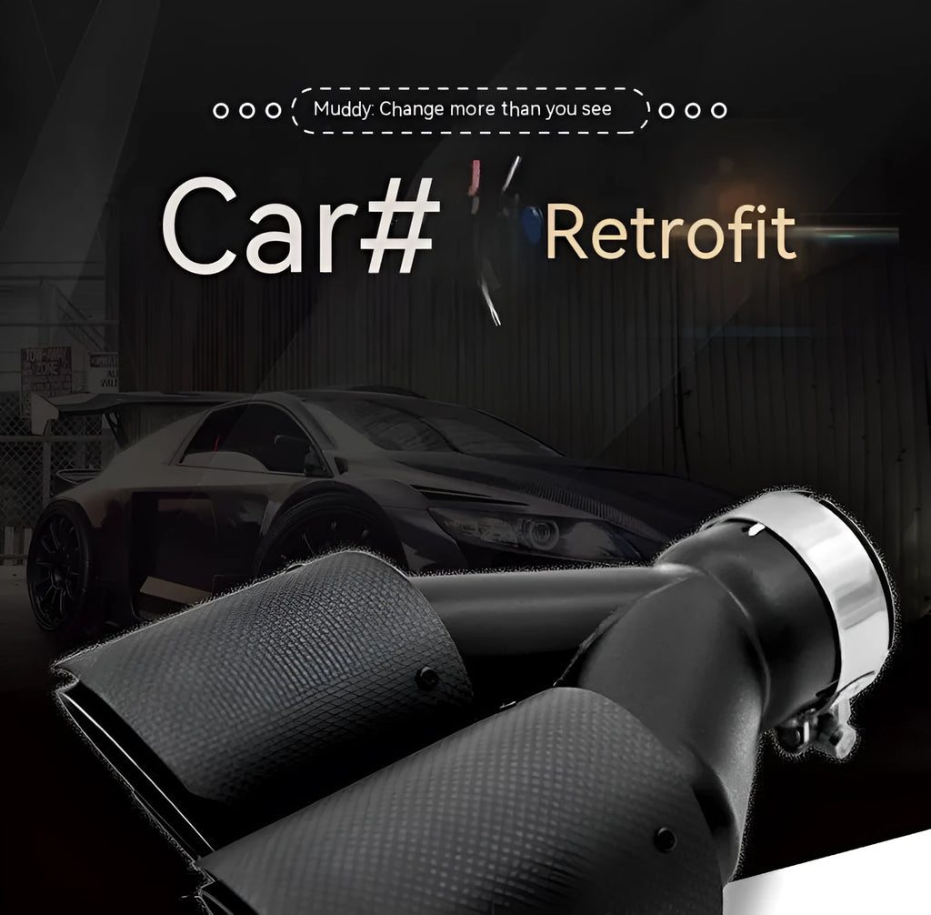 Black carbon fibre car exhaust pipe with twin outlet design measuring 250mm in length