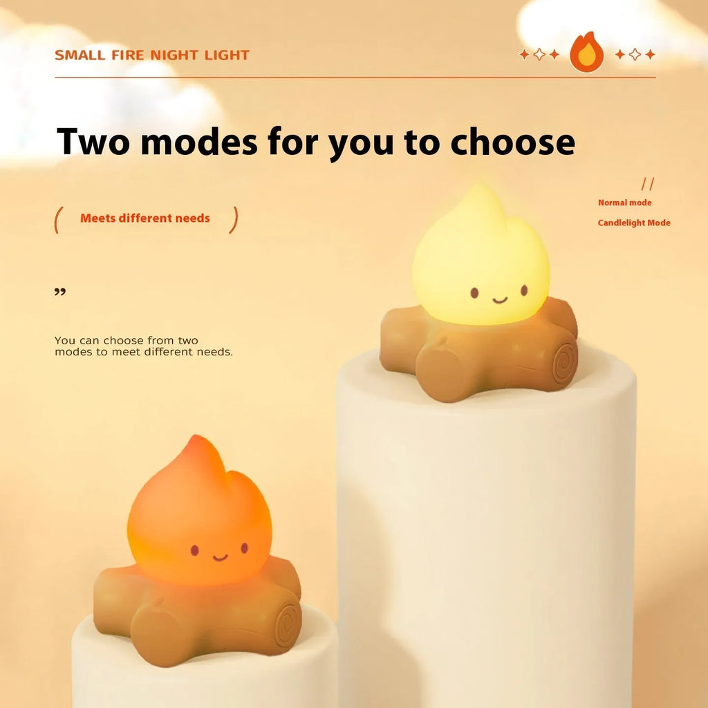 Silicone small fire pile cartoon night lamp with portable battery design and yellow light options