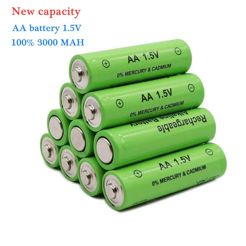 Pack of five 3000mAh AA size 1.5V alkaline rechargeable batteries
