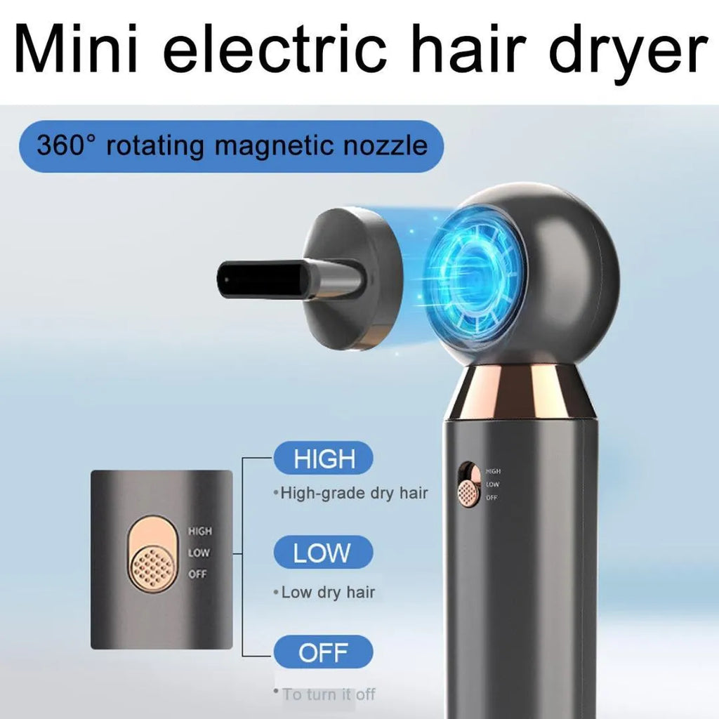 Compact white leafless hair dryer with diffuser attachment, shown with power plug.