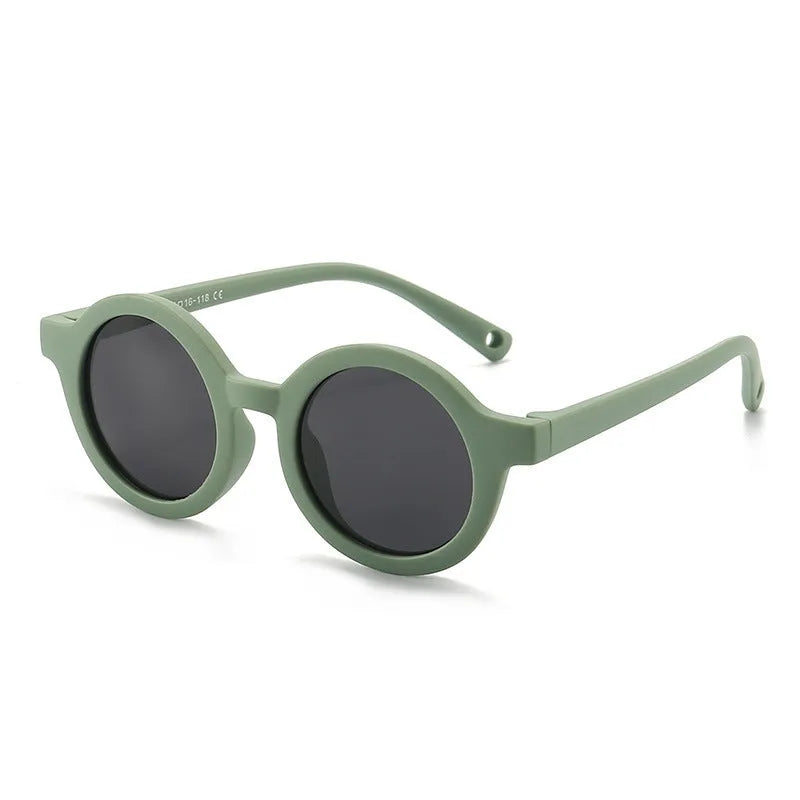 Children's silicone sunglasses for ages 0-3 with round frame and UV400 protection