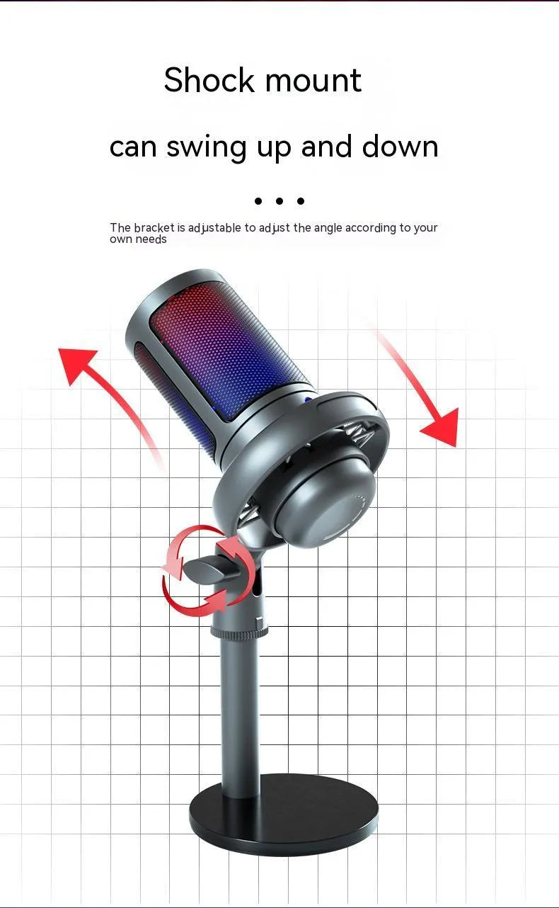 RGB colourful condenser microphone with USB cable for live broadcasting