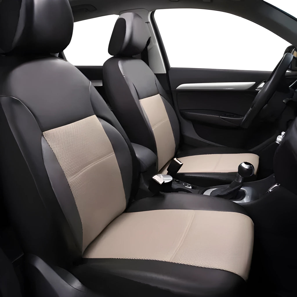 Artificial leather car seat covers in multiple colours with front seat, back seat, and headrest components