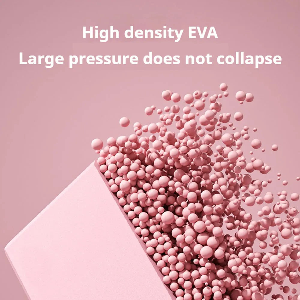 Blue high-density EVA foam yoga block showing ridged sides and hexagonal facets.