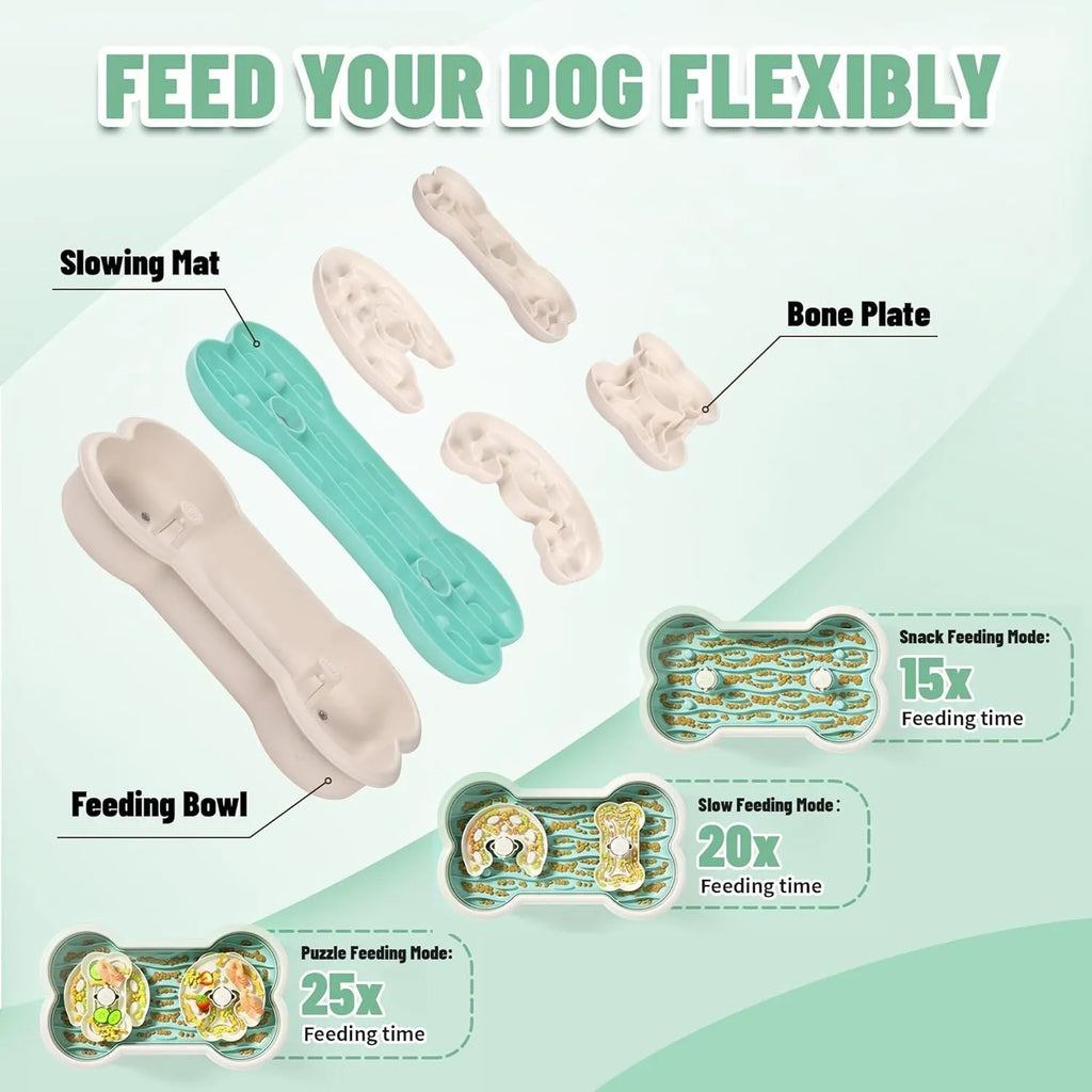 Large green slow feeder dog bowl with wave pattern and grooves, featuring anti-slip suction cups on base.