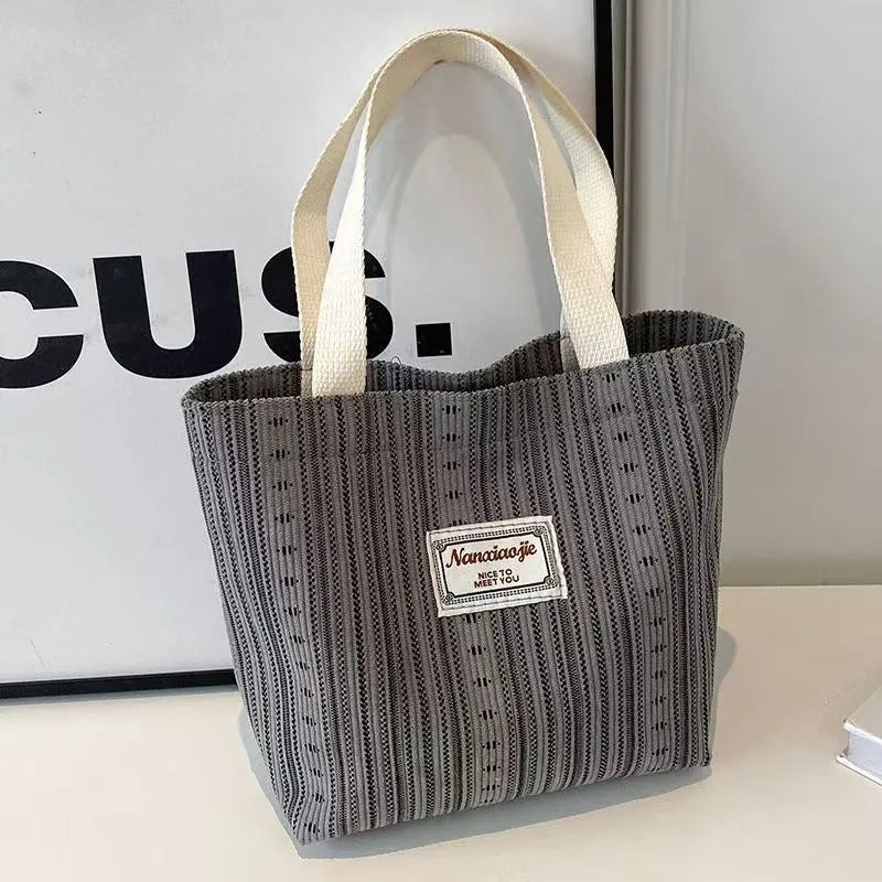 Japanese style corduroy tote bag in dark brown colour with large capacity interior