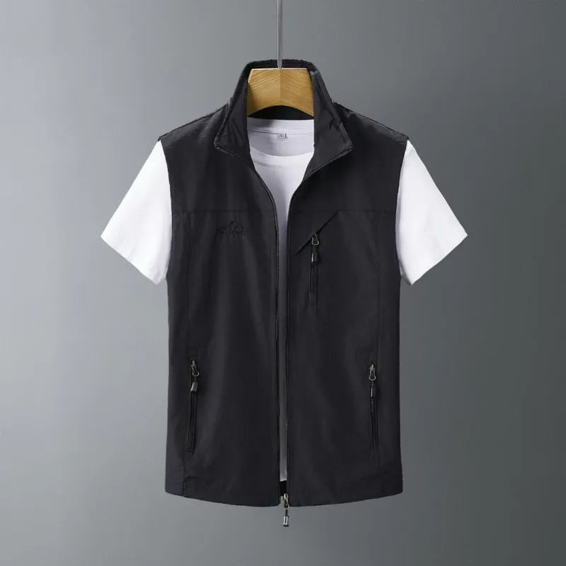 Men's slim-fit rabbit fur waistcoat vest with a hood, shown in a solid colour.