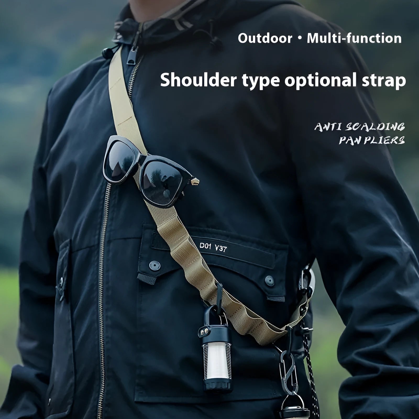 130cm outdoor hanging rope storage belt with hook-and-loop fastening in black colour