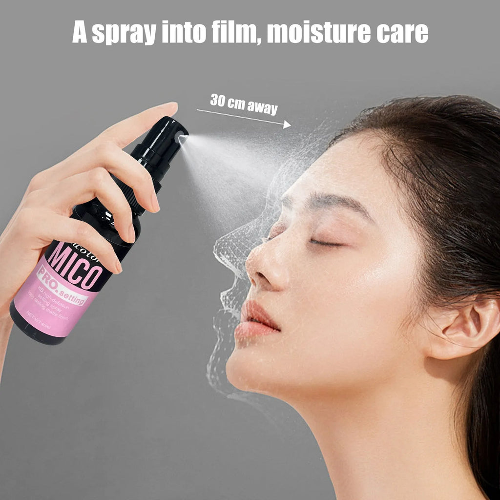Makeup primer and setting spray duo with 45ml and 40ml bottles in monochrome packaging