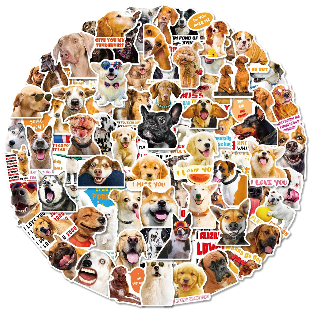 Pack of 100 Nordic style stickers with realistic dog facial expressions