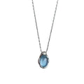 Women's navy blue geometric water drop pendant on an adjustable silver-toned chain.