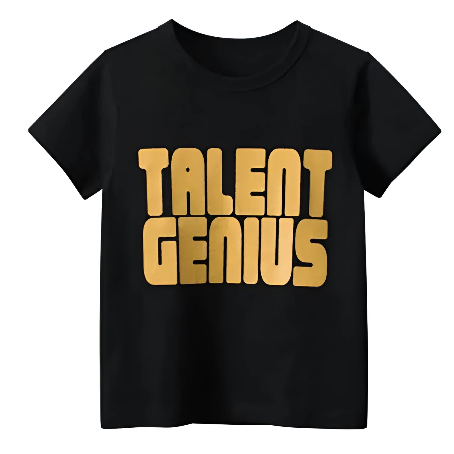Black men's geometric print loose t-shirt on hanger showing front pattern detail