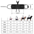 Black Oxford cloth dog rehabilitation harness with leg support and breast strap.