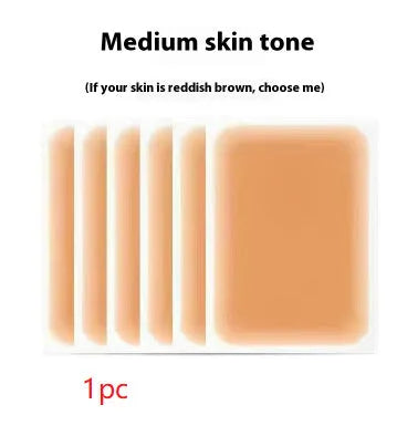 Adhesive tattoo cover patch and 130mm long applicator brush for skin concealment makeup.