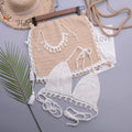 Handmade women's swimsuit with lace-up bikini and matching short skirt in cotton blend fabric