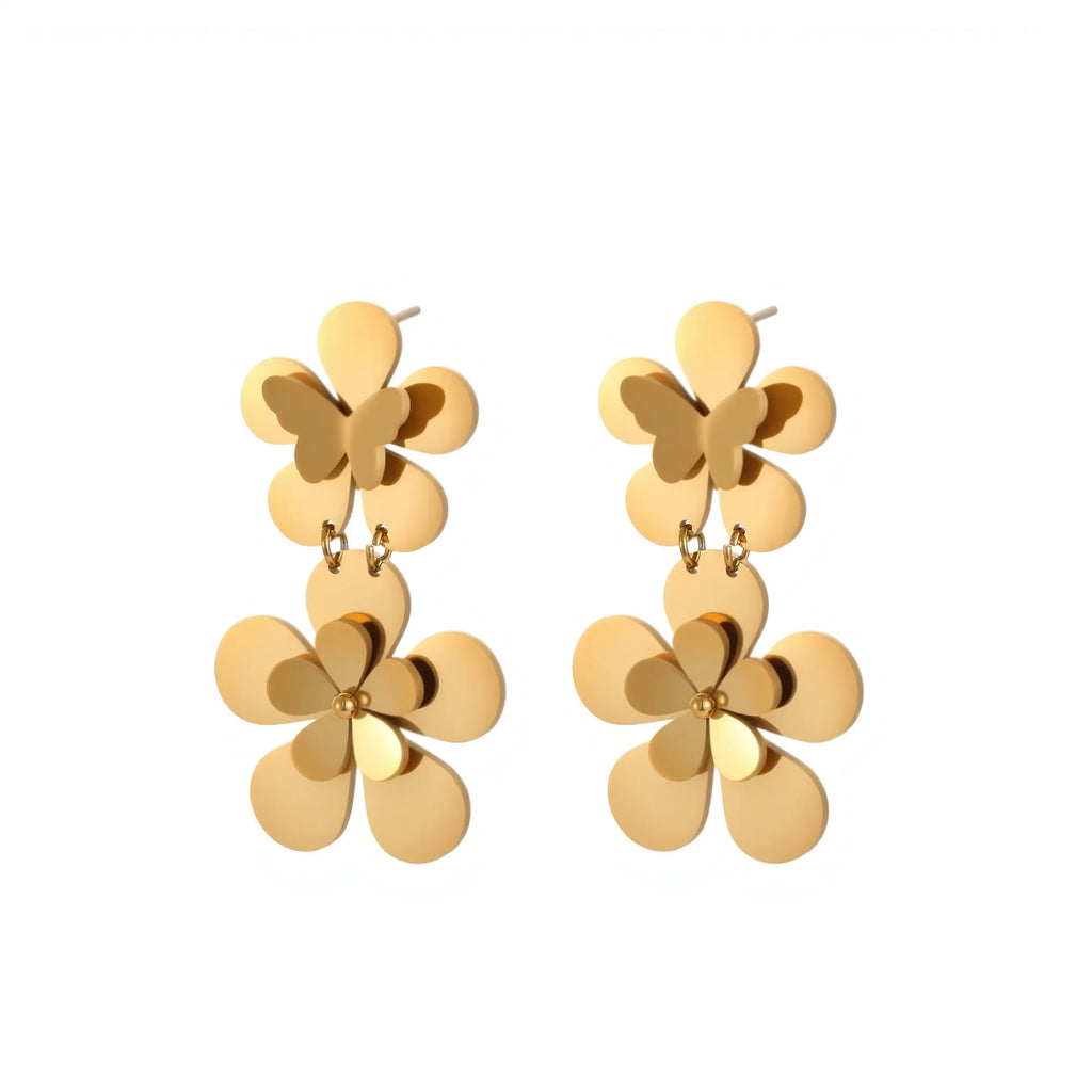 Gold flower butterfly stainless steel earrings with 18K plating for women