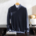 Men's cashmere round neck zip cardigan sweater in camel colour, long sleeves, winter wear