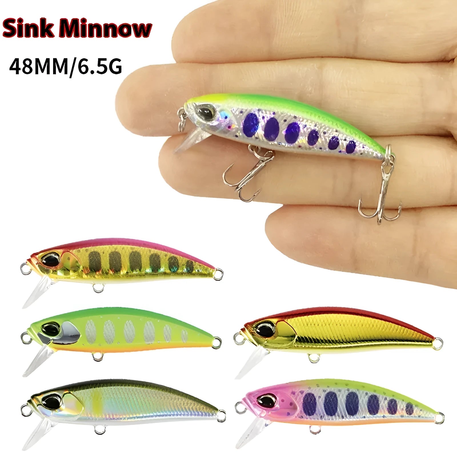 48mm Japanese submerged minnow fishing lure in multiple colour options for mandarin fish and snakehead
